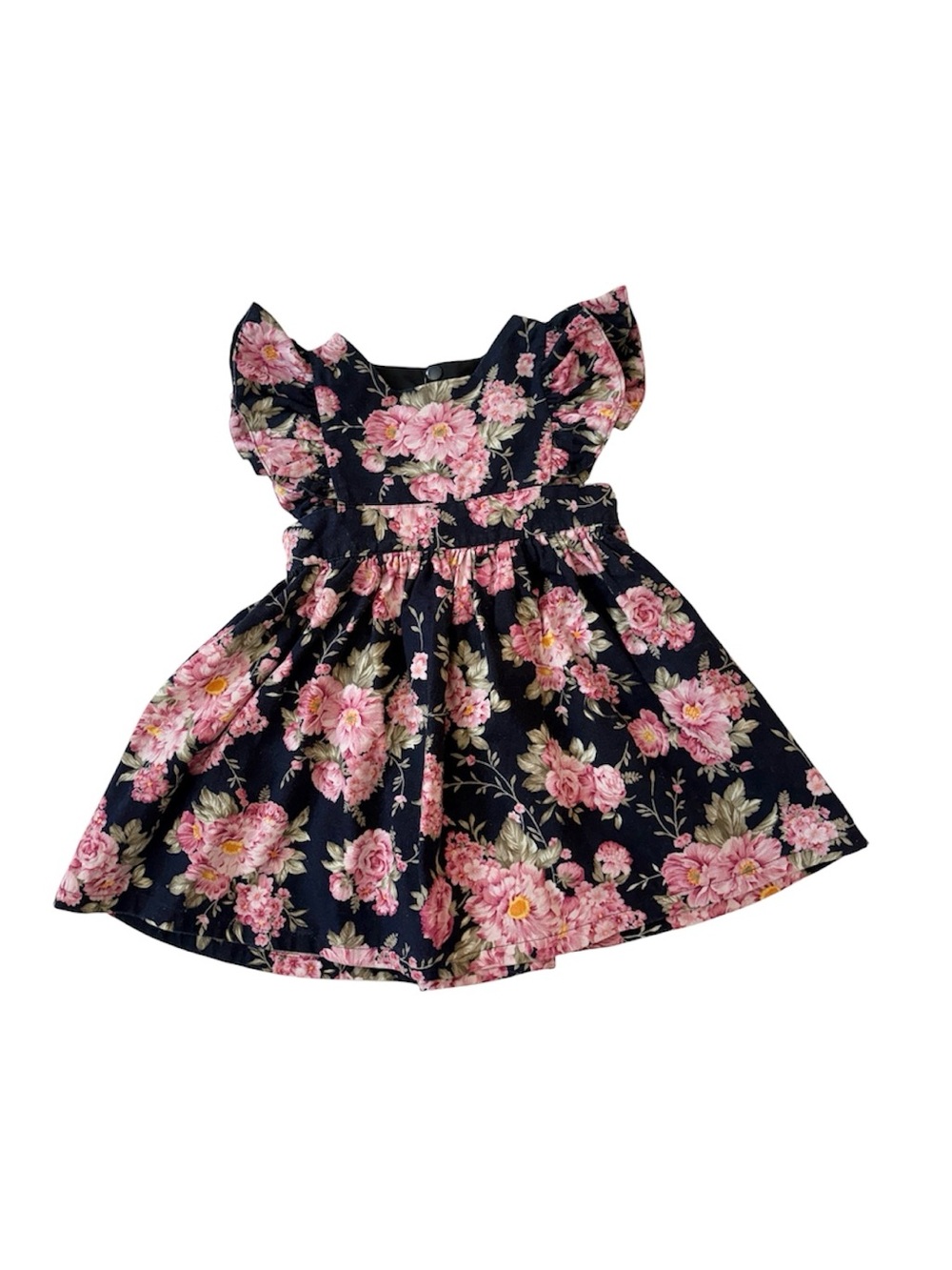 Hailey & Co Vintage-Style Girls Navy Floral Ruffle Sleeve Dress